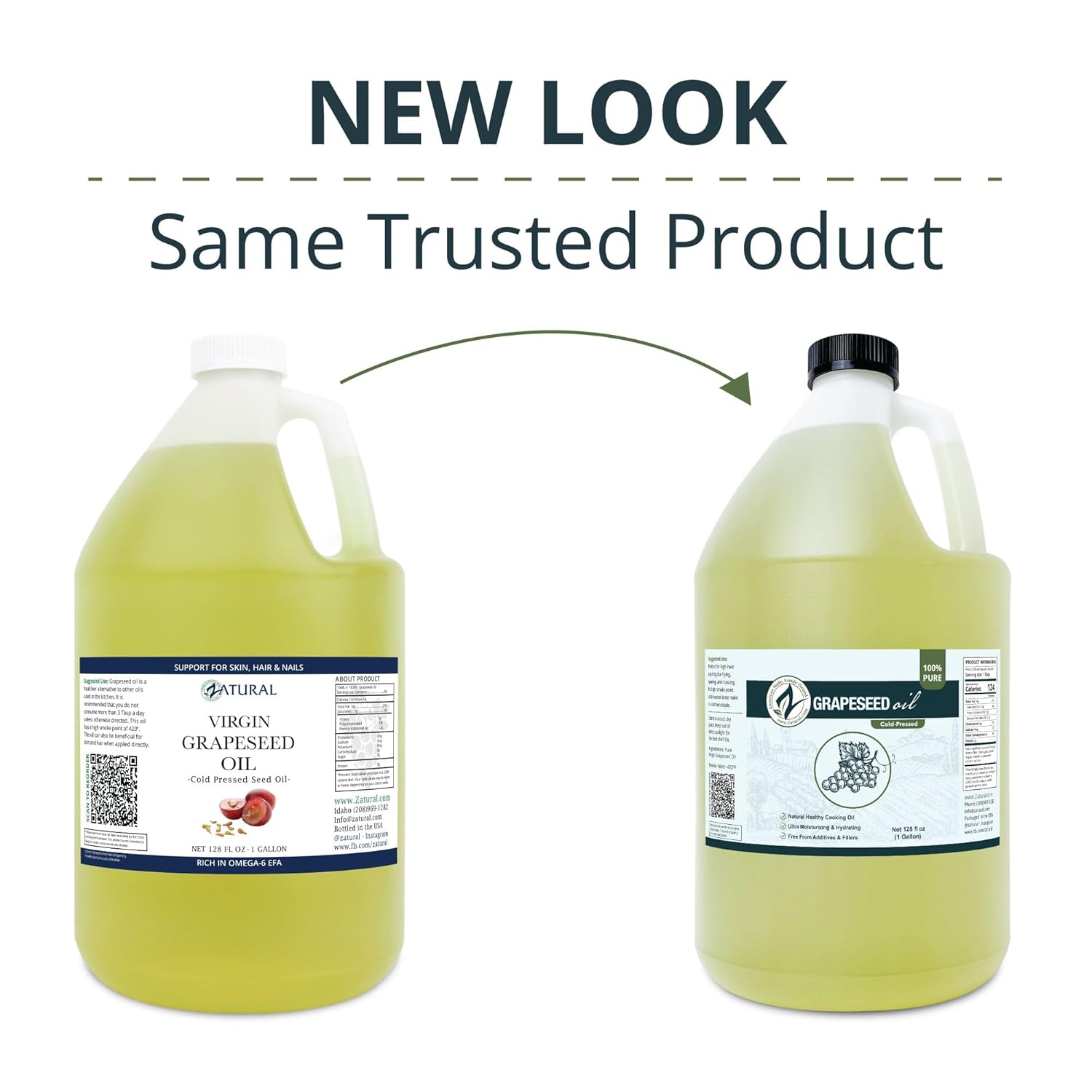 Zatural Grapeseed Oil Naturally Grown 100% Pure Cold Pressed Virgin High Tempurature Cooking Oil 128oz (1 Gallon)