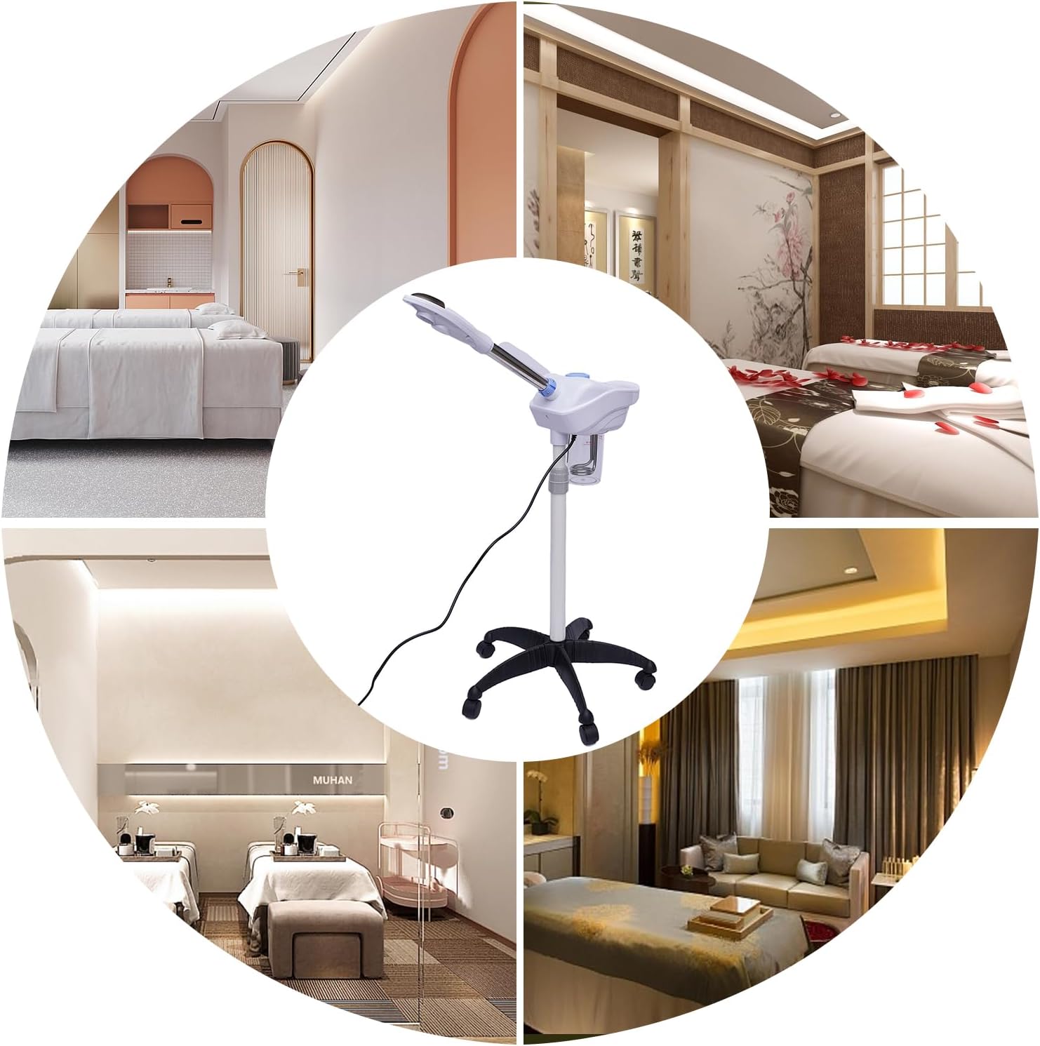 2 in 1 Vertical Roller Facial Steamer, Portable Removable Steamer Professional Beauty Misting Machine, Warm Steam Facial Humidifying Device with 360°Rotatable Nozzle and Herbal Mug