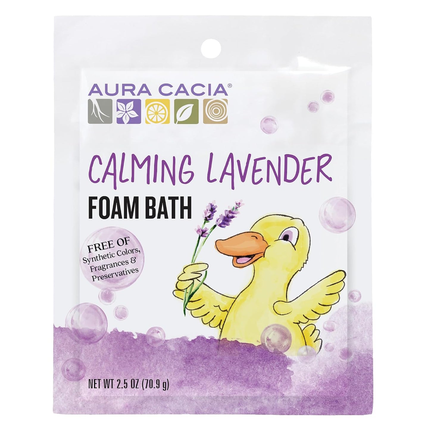 Aura Cacia Calming Lavender Kids Foam Bath, Gentle Relaxing Bubbles with Pure Essential Oils, Bedtime Soothing Formula | 2.5 Ounce (Pack of 1)