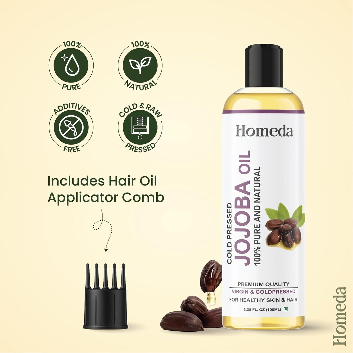 Pure Jojoba Oil Organic Cold Pressed for Hair, Skin, Nails Cuticle, Face (3.4 oz) Aceite de Jojoba Prganico Para el Cabello - Jobaba for Gua Sha, Beeswax - Unrefined Base Carrier Oil (100ml)