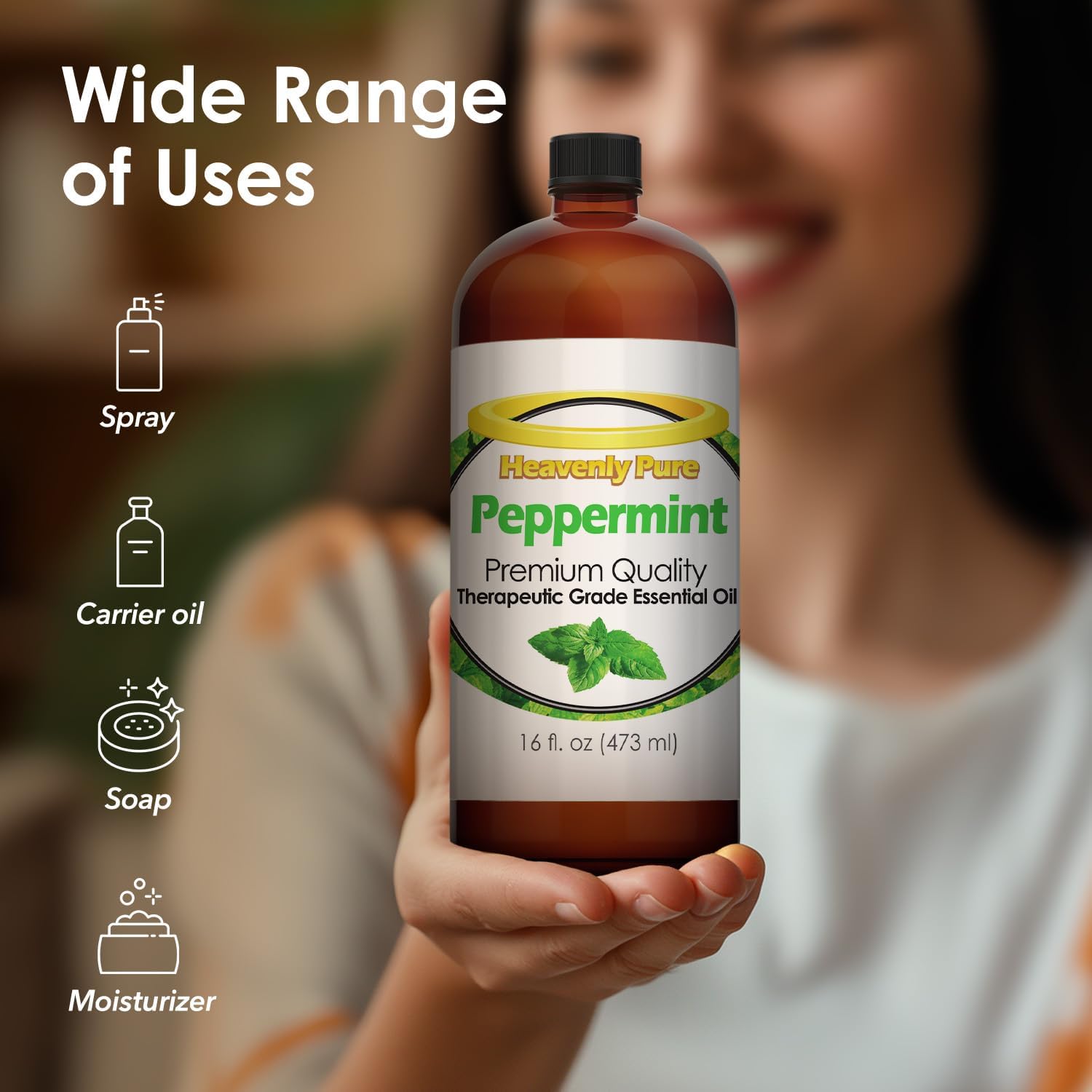 Heavenly Pure Peppermint Essential Oil (16 OZ Bulk) – Natural Sweet Mint Aroma – Peppermint Aromatherapy Oil