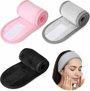 3Pcs Facial Spa Headband, Adjustable Face Wash Headscarf for Women, Soft Hair Wrap Headband for Washing Face, Makeup, and Shower