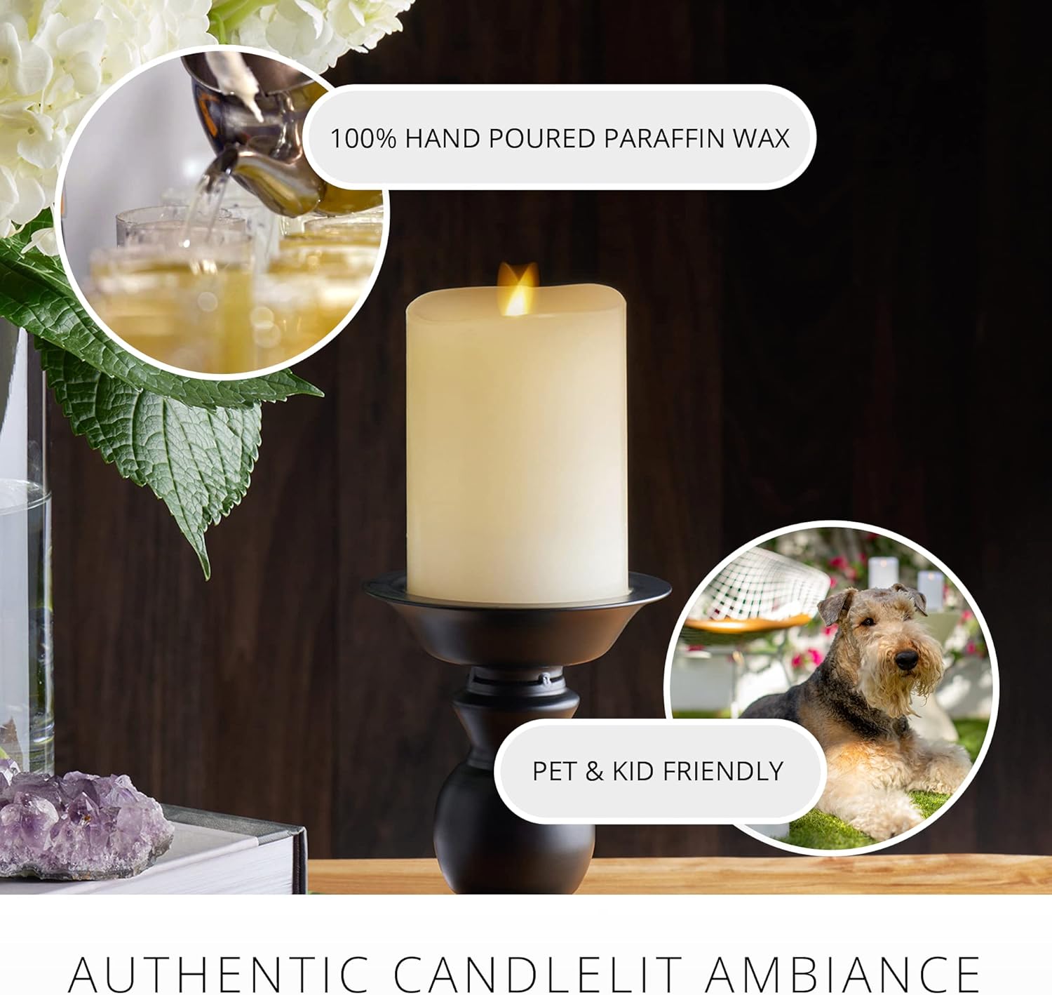 Luminara Realistic Artificial Moving Flame Pillar Candle - Moving Flame LED Battery Operated Lights - Unscented - Remote Ready - Remote Sold Separately - Ivory - 3" x 4.5"