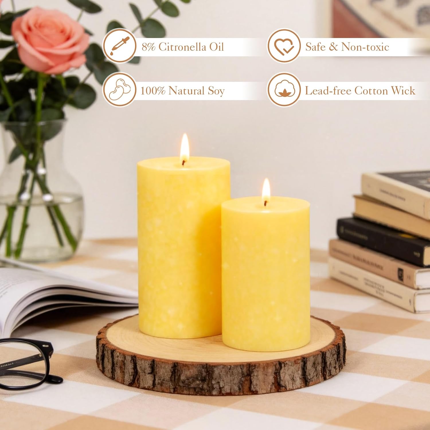 Citronella Candles Outdoor,3 Pack Lemongrass Scented Pillar Candles Indoor Outdoor,Long Lasting Citronella Pillar Candle for Home Garden Patio Yard Party Wedding(2x2in,2x3in,2x4in)
