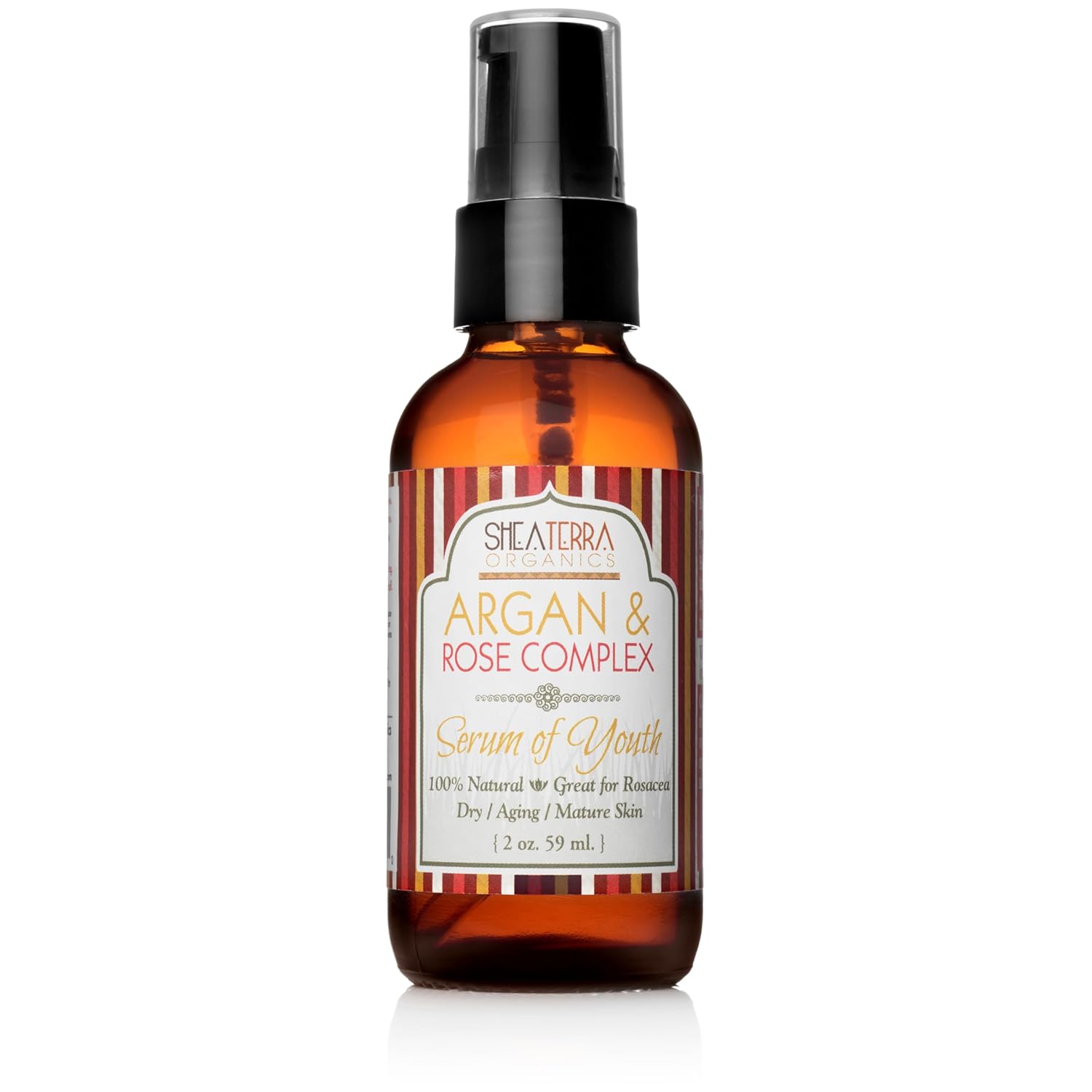 Shea Terra Organics Argan & Rose Complex Serum of Youth | Anti-Wrinkle Facial Treatment, Anti-Aging Drops, All Natural Home Spa Products and Beauty Salon Supplies – 2 oz