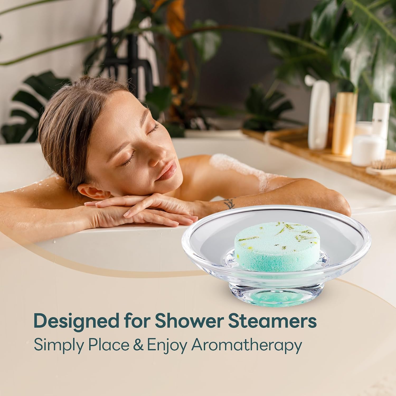 NiHome Glass Shower Steamers Holder, Transparent Aromatherapy Tray Keeps Steamer in Place, Prevents Drain Clogs & Slipping, Safe & Clean Shower Accessory, Compact & Functional Minimalist Design