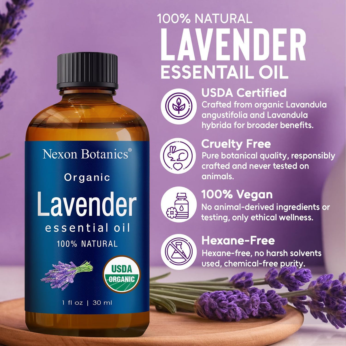 Organic Lavender Essential Oil 30 ml - 100% Natural & Hexane Free Formula