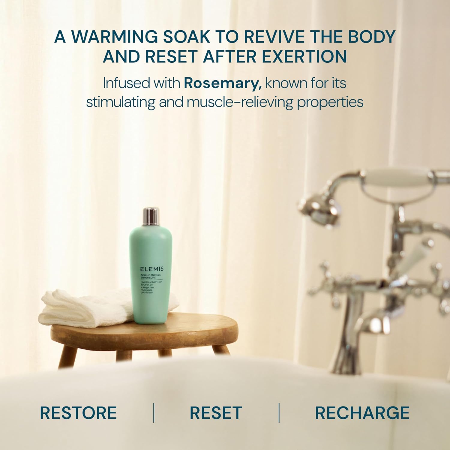 ELEMIS Aching Muscle Super Soak 400ml, Natural Bath Milk Soak To Ease Muscle Aches & Tension