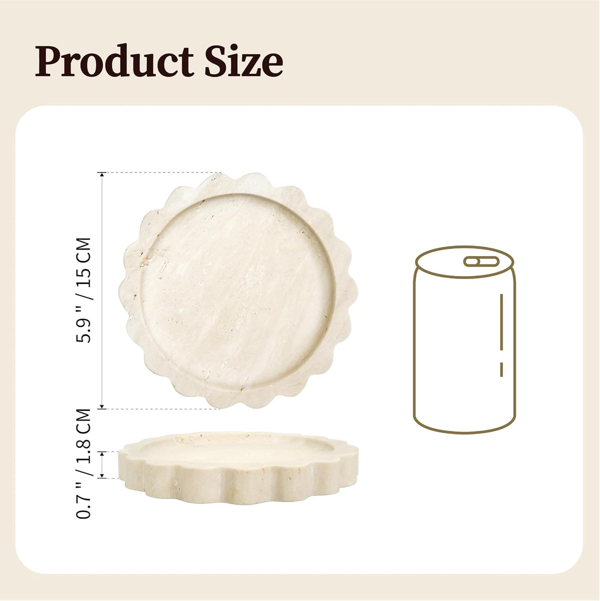 5.5 Inch Small Scallop Edge Tray, Hand-Carved Natural Stone Jewelry Holder, Travertine &amp; Marble Vanity Tray for Rings, Candles, or Keys (Travertine)