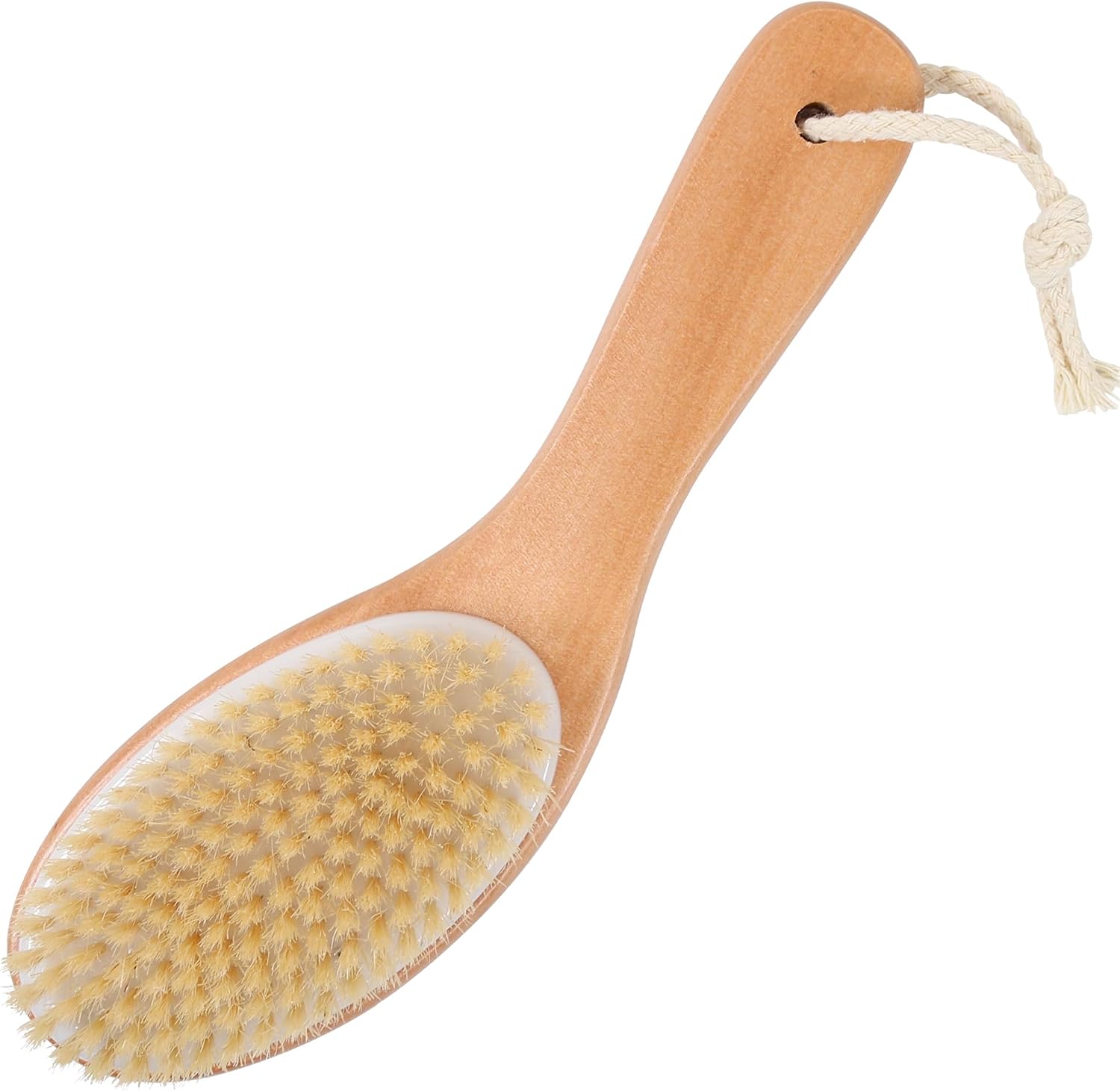 OWIIZI Dry Brushing Body Brush, Natural Boar Bristles Body Scrubber for Bath, Wooden Handle Lymphatic Drainage Brush for Skin Exfoliation and Foot Scrubbing