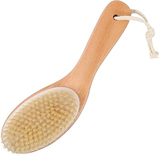 OWIIZI Dry Brushing Body Brush, Natural Boar Bristles Body Scrubber for Bath, Wooden Handle Lymphatic Drainage Brush for Skin Exfoliation and Foot Scrubbing