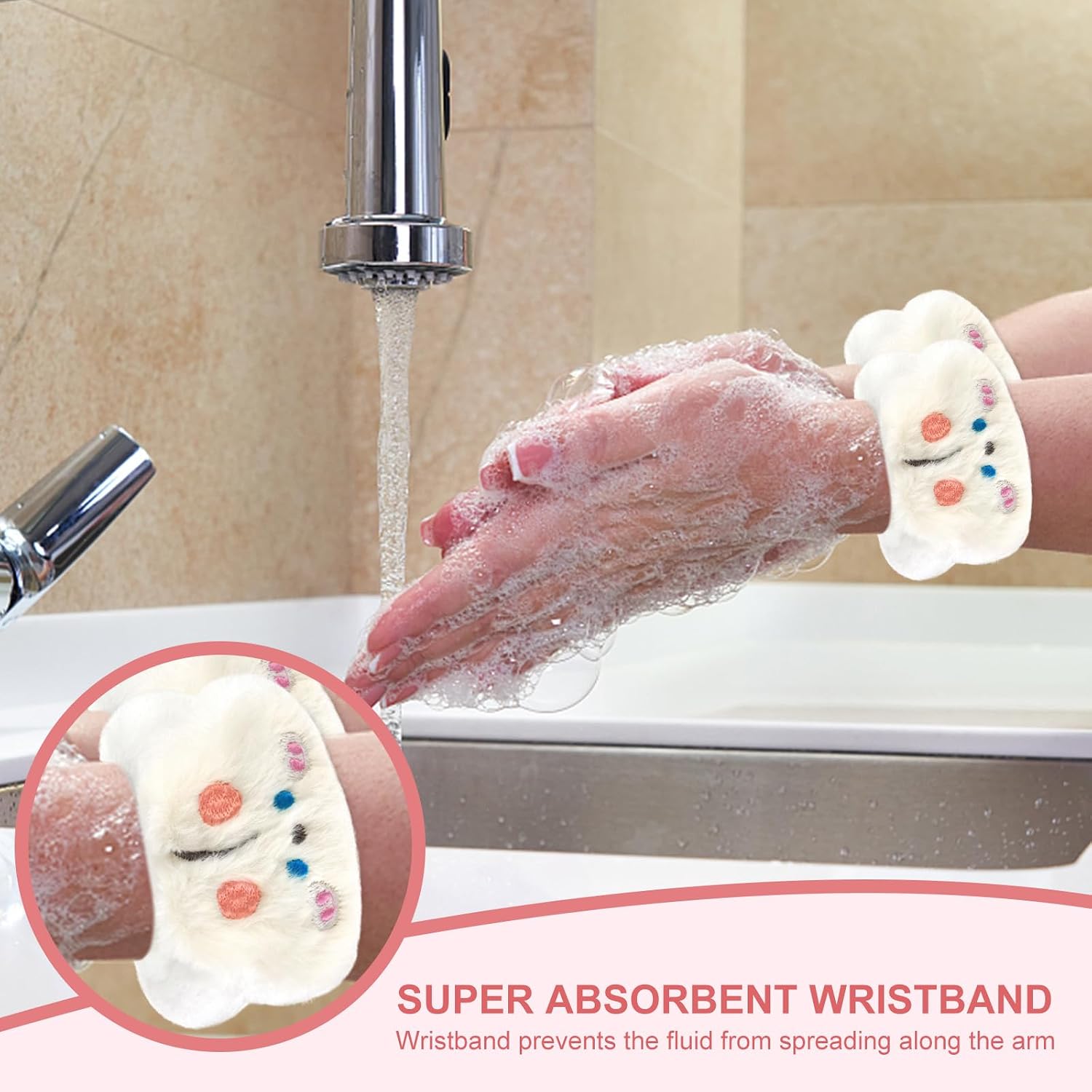 CAVETEE 3 Piece Cute Headband Set - Spa Cosmetic Elastic Headband, Wristband for Women, Face Skincare and Shower