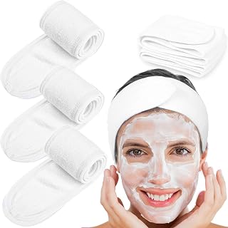 Whaline Spa Facial Headband Head Wrap Terry Cloth Towel, 4 Counts, White | Stretch, for Bath Makeup and Sport