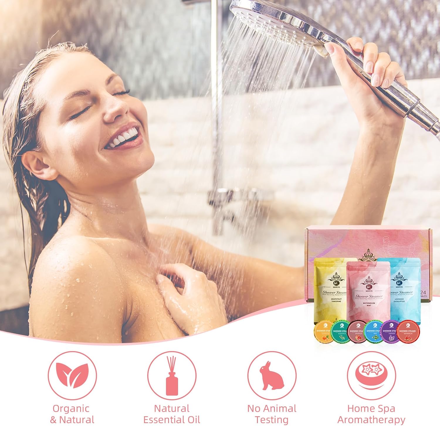 MR MIRYE Shower Steamers Aromatherapy, 24-Pack Shower Bombs Birthday Gifts for Women, Valentine's Day Gift with Eucalyptus Mint Lavender Watermelon Grapefruit Tangerine Essential Oils