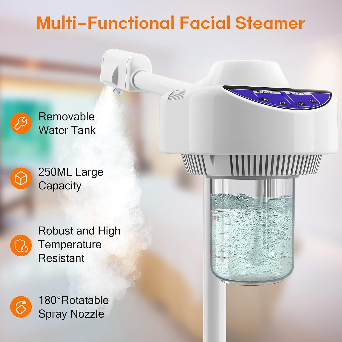 Professional Nano Ionic Facial Steamer on Wheels with Ozone Function, Standing Face Steamer for Deep Pore Care, Hydration, Home Spa & Salon Use