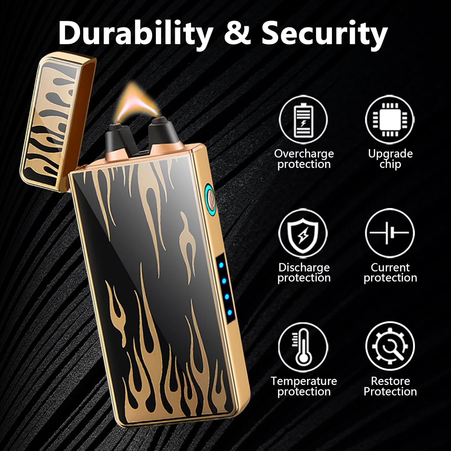Electric Plasma Lighter - Rechargeable, Windproof with Battery Display, USB, Vintage for Candle, Fireworks, Incense Stick