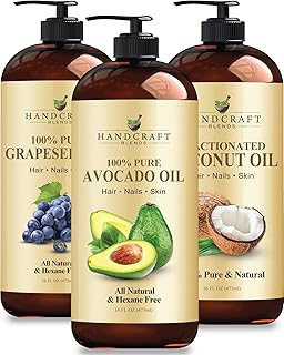 Handcraft Blends Complete Care Trio: Fractionated Coconut Oil, Grapeseed Oil, and Avocado Oil – (3 x 16 Fl Oz) – 100% Pure & Natural – Bulk Carrier Oils for Skin, Massage, and Hair