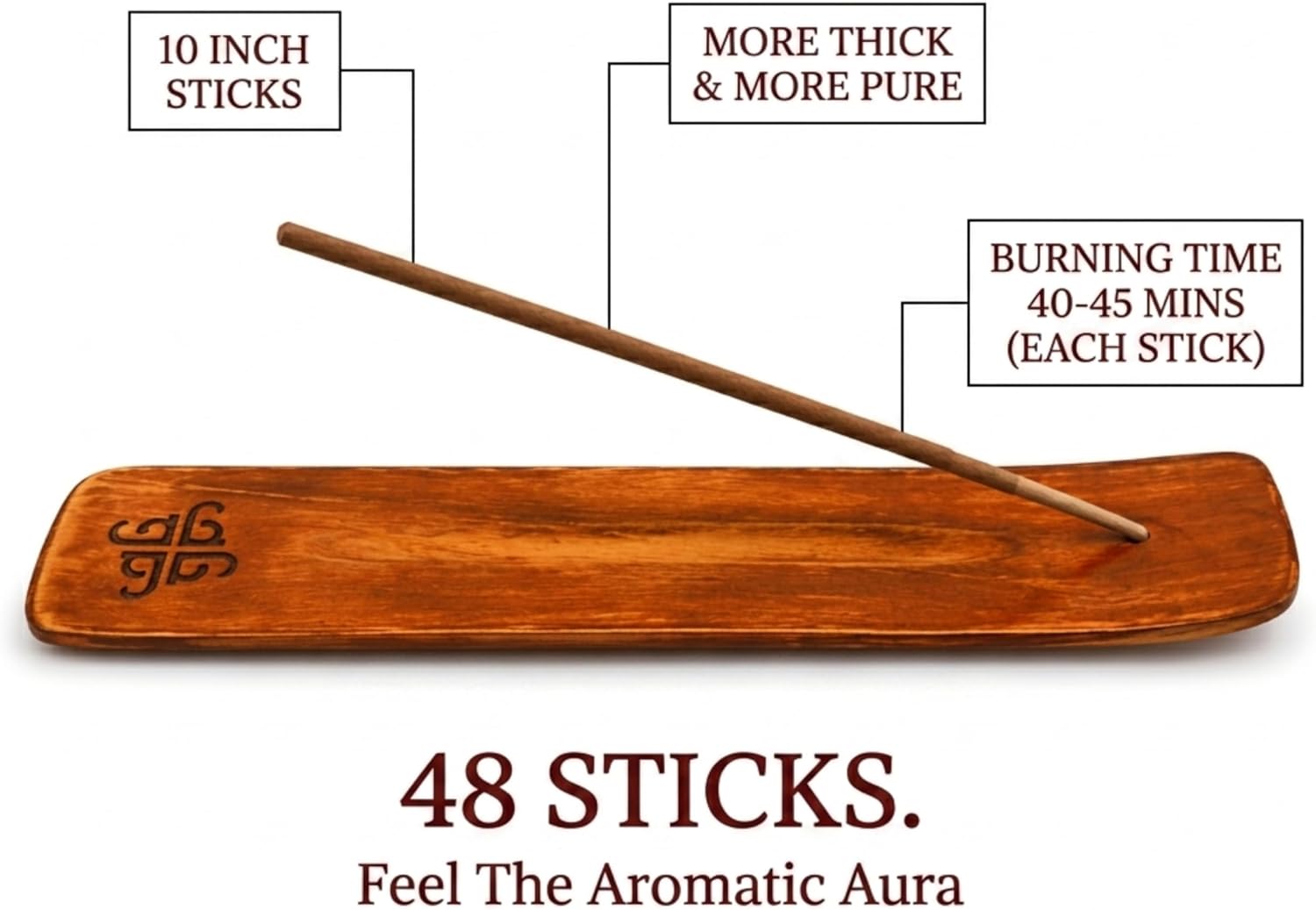 Premium Dhyana Sandalwood Natural Incense Sticks - Long Lasting Charcoal Free Incense, Meditation, Yoga, Relaxation, Outdoor Fragrance Pack of 48 Sticks with Free Wooden Stand