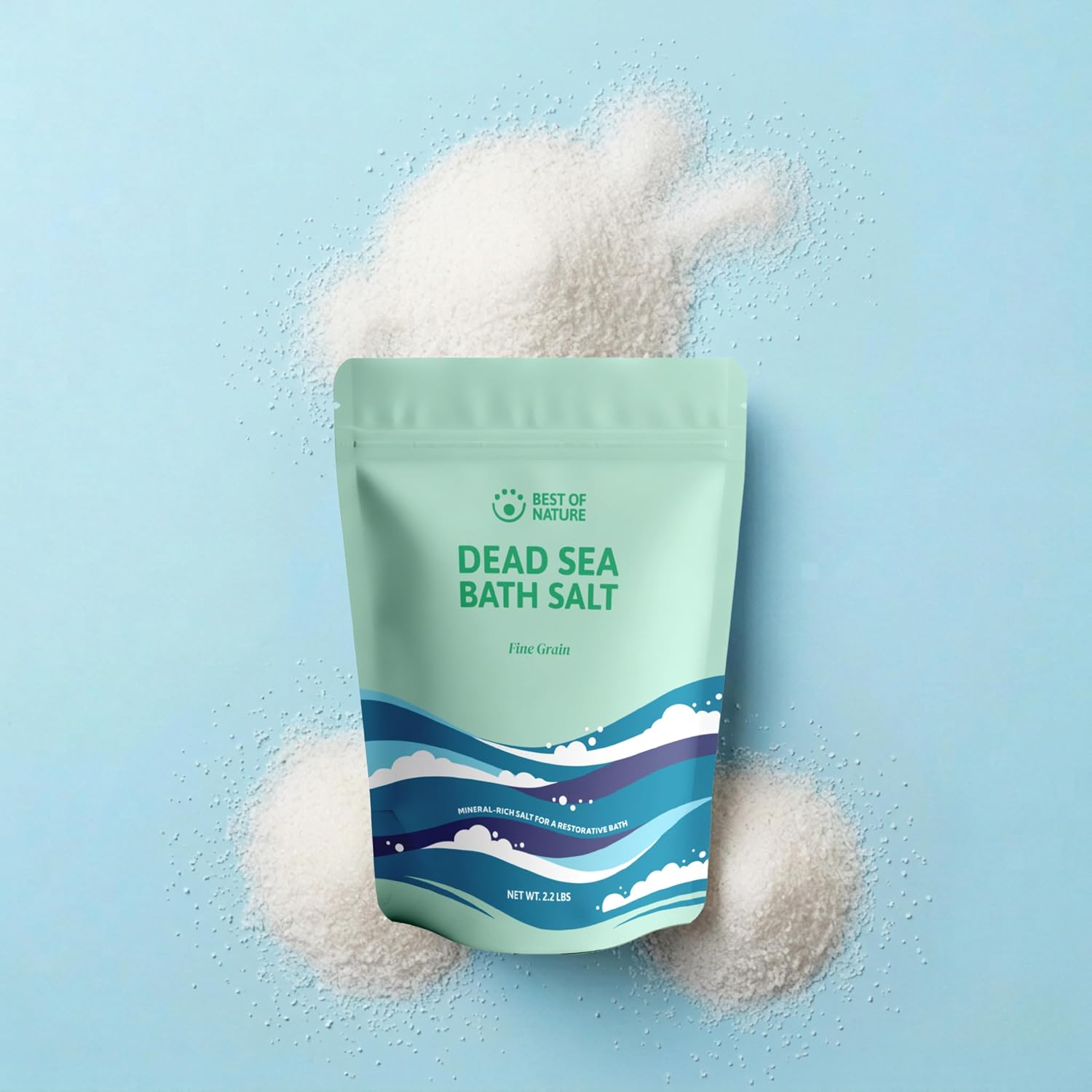 Best of Nature Dead Sea Salt 2.2 lb Fine Grain Bath Soak Salt, Mineral-Rich Crystals, Resealable Bag, Made in the USA