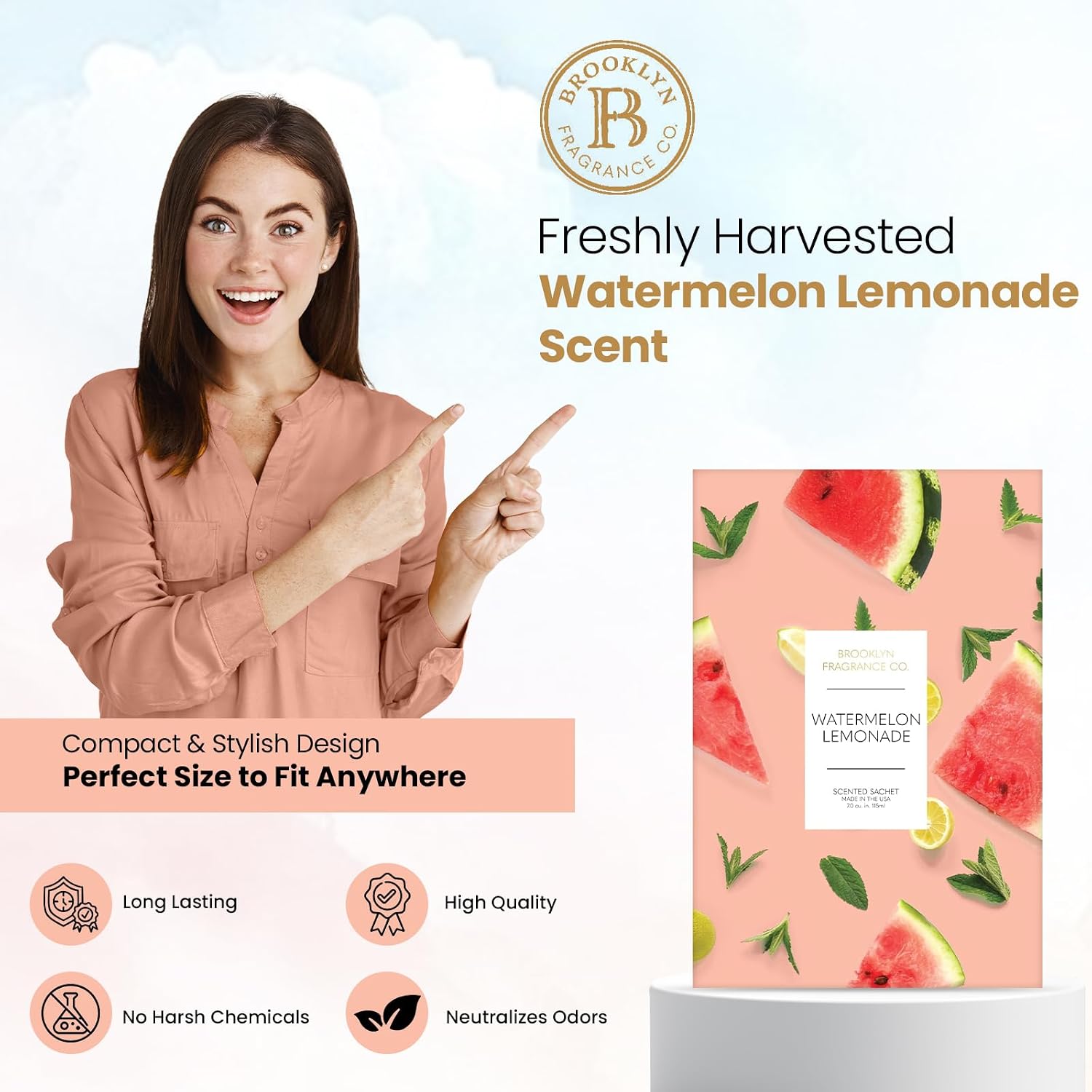 Brooklyn Fragrance Co. Fruits Sachet Bags – Watermelon Lemonade Scented Pouches – Perfect Aroma for Drawers, Closets, Cars and Bathrooms – Long-Lasting Fresh Scent Sachets (6- Pack)