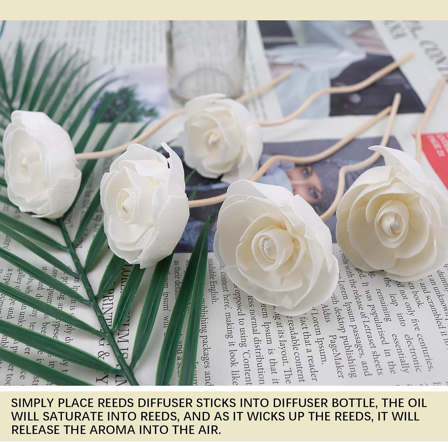 5 Pcs Flower Scent Diffuser, Natural Flower Scent Placement Filled Scent Oil Diffuser Sticks with Cord for Home Bathroom, Office (Camellia-1)