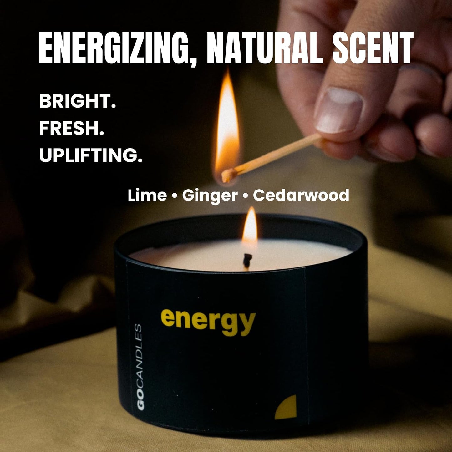 GO Candles Energy Large Scented Candle for Men & Women | Uplifting Citrus & Spice | 100% Natural Non-Toxic | Coconut Soy Wax with Essential Oils | Hand-Poured in USA | Long Lasting Aromatherapy Gift