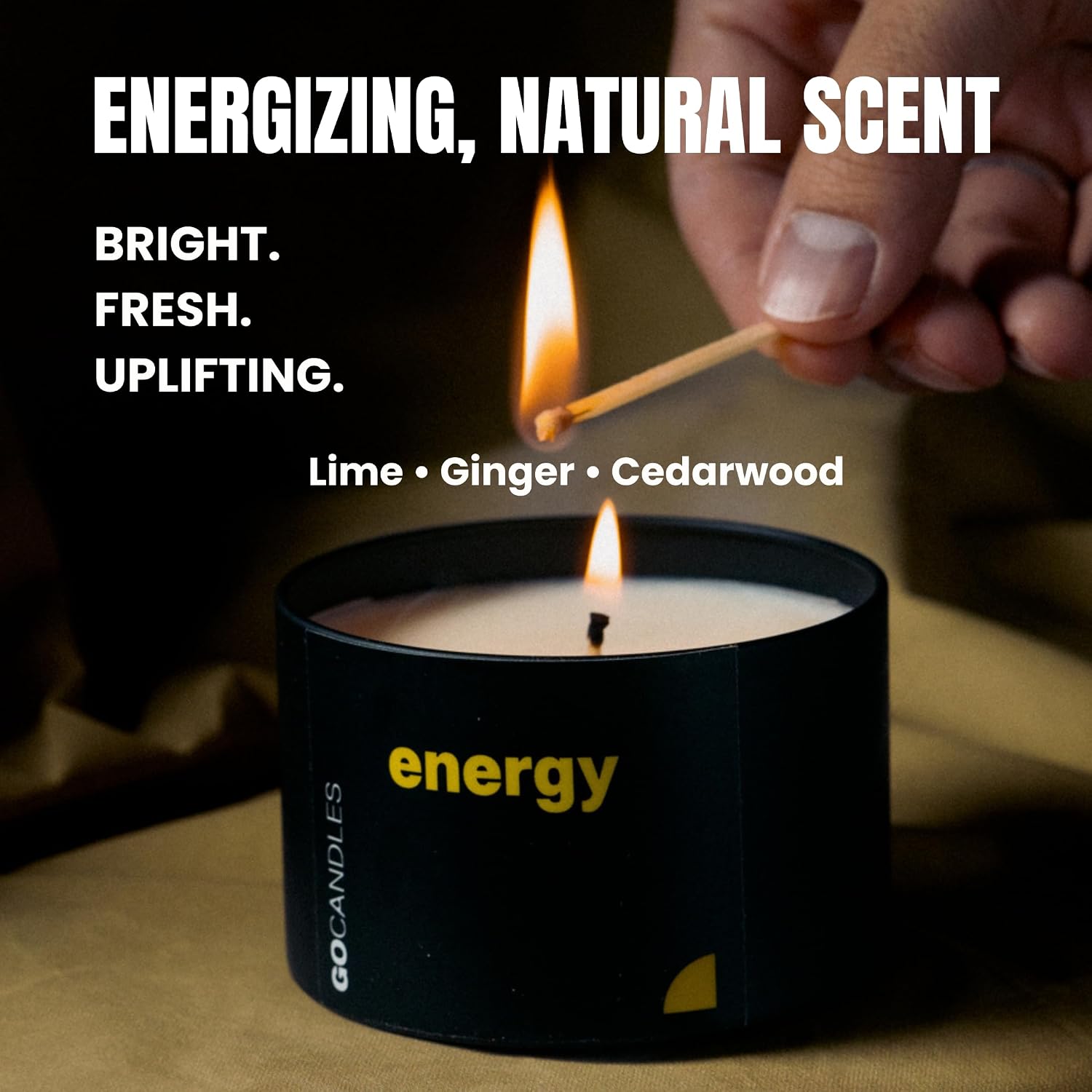 GO Candles Energy Large Scented Candle for Men & Women | Uplifting Citrus & Spice | 100% Natural Non-Toxic | Coconut Soy Wax with Essential Oils | Hand-Poured in USA | Long Lasting Aromatherapy Gift