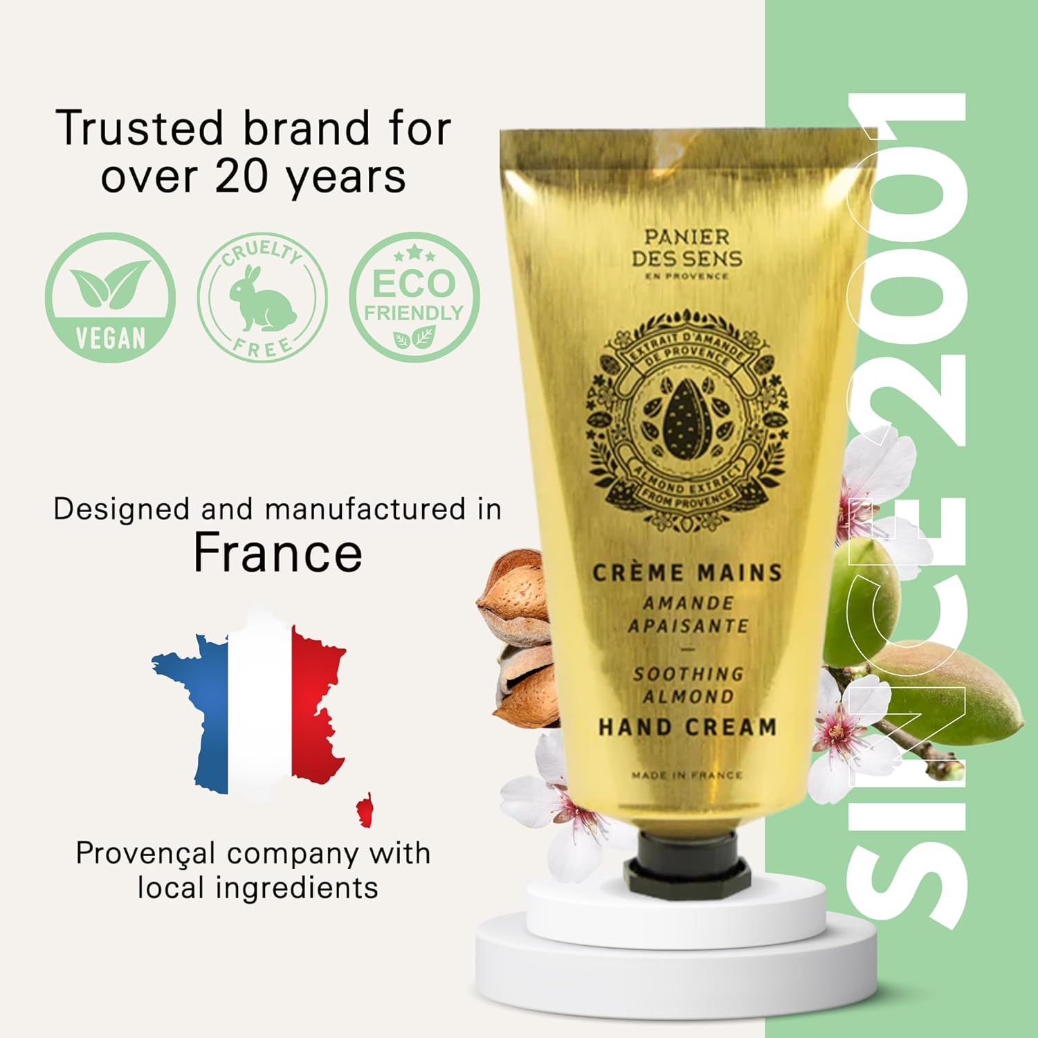 Panier des Sens – Sweet Almond Hand Cream – Moisturizing Hand Lotion for Dry Skin – Premium French Hand Cream, Softening Care for Women, 97% Natural Ingredients, 2.5 Fl Oz