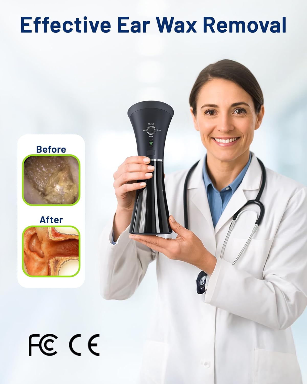 KAUGIC Upgraded Ear Wax Removal with One-Piece Waste Tank, Safe Cleaner with Water Temperature Sensor, Effective Ear Irrigation Kit, IPX7, FSA-HSA-Eligible, Black