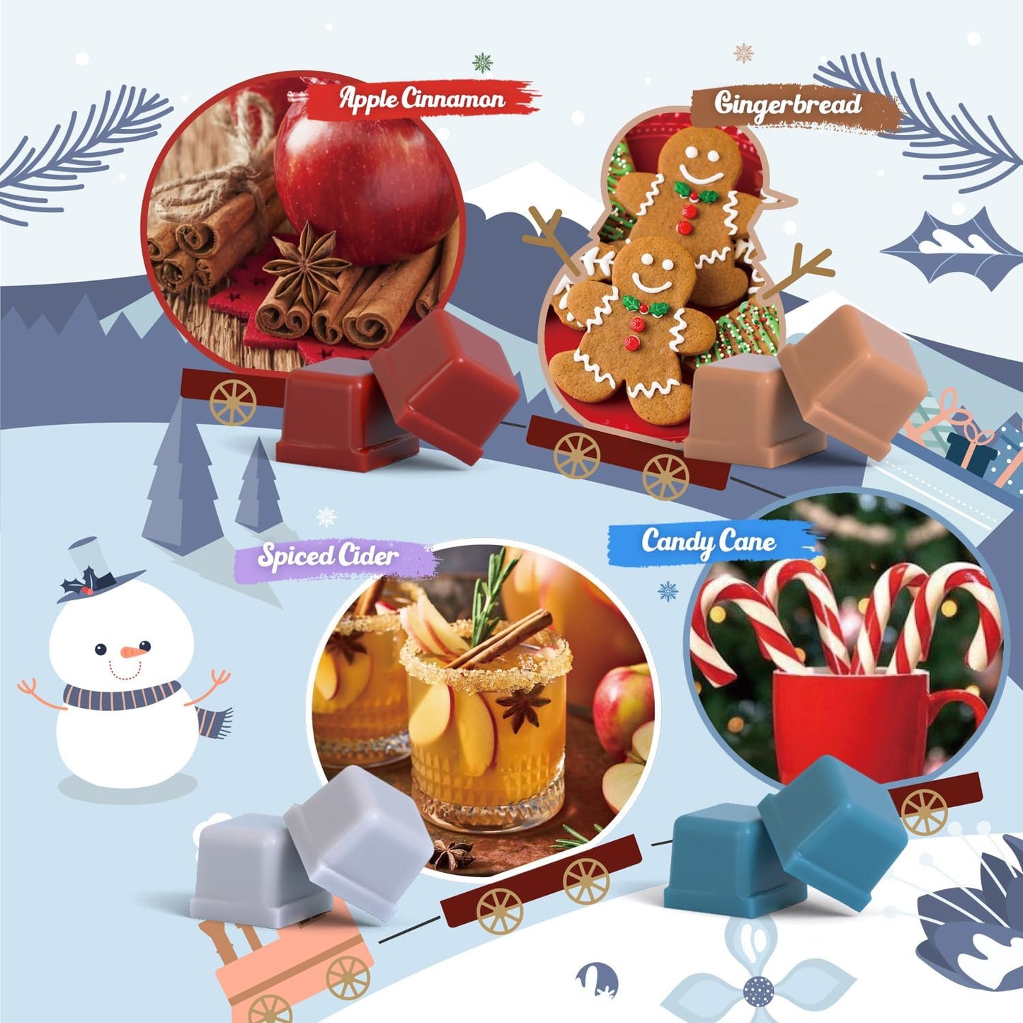 Salubrito Winter Scented Wax Melts, Strong Scented Soy Wax Cubes/Tarts Variety Set - Christmas Tree, Gingerbread, Candy Cane, Spiced Cider, Cranberry, Apple Cinnamon, Sugar Cookies, Hot Chocolate