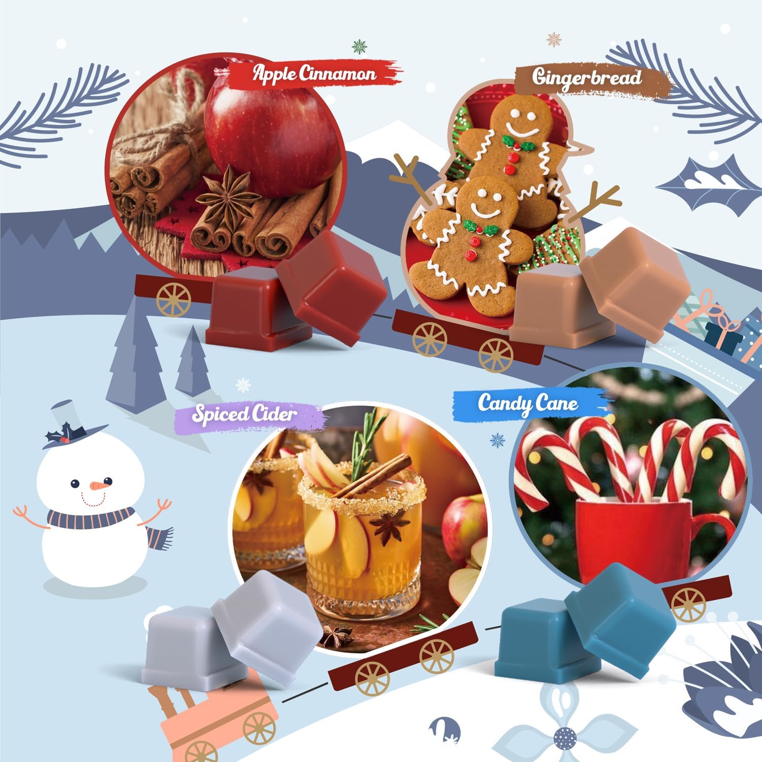 Salubrito Winter Scented Wax Melts, Strong Scented Soy Wax Cubes/Tarts Variety Set - Christmas Tree, Gingerbread, Candy Cane, Spiced Cider, Cranberry, Apple Cinnamon, Sugar Cookies, Hot Chocolate
