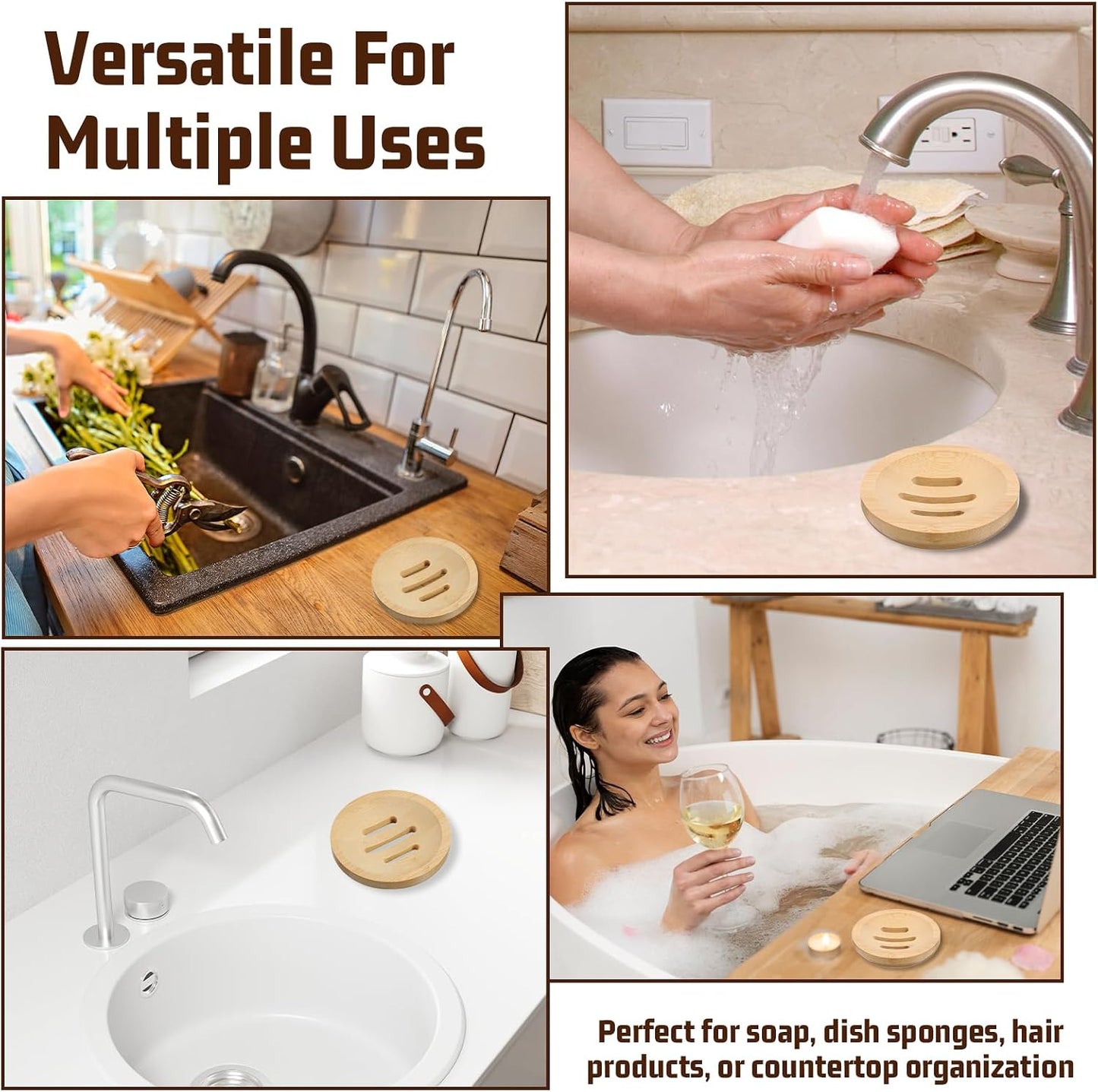 Ymapinc Bamboo Soap Holder, Natural Shower Steamer Holder, Round Wood Soap Tray for Home Bathroom