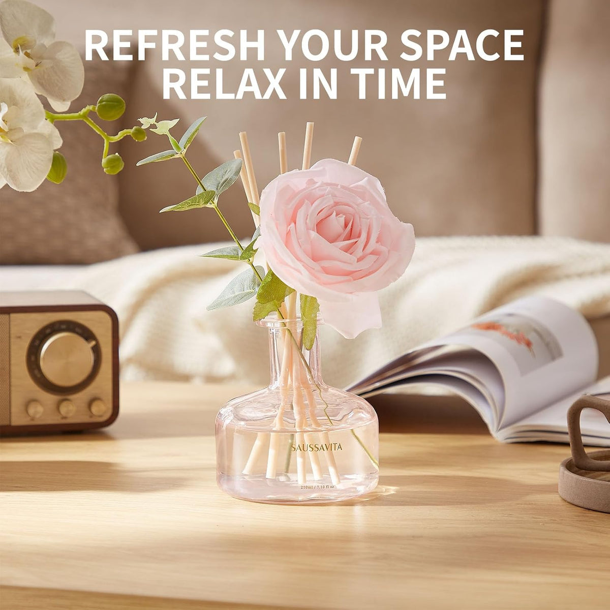 Reed Diffuser Set 7.10oz Pink Rose Scented Room Air Freshener for 120 Days