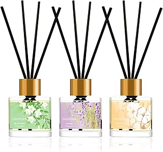 CALMORA Reed Diffuser Gift Set of 3, 50ml Home Fragrance Diffuser with 15 Reeds Sticks | Flameless Lily & Jasmine/Lavender/Fresh Linen Scented Oil for Women, Mom, Housewarming