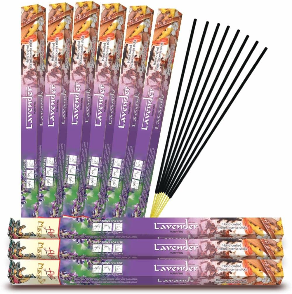 Flute Lavender Masala Incense Sticks | Premium Incense for Deep Relaxation, Sleep and Positive Energy | 7 Sticks/Pack, 25 Packs/Box, 9" 175 Sticks with 45 Mins Burning time