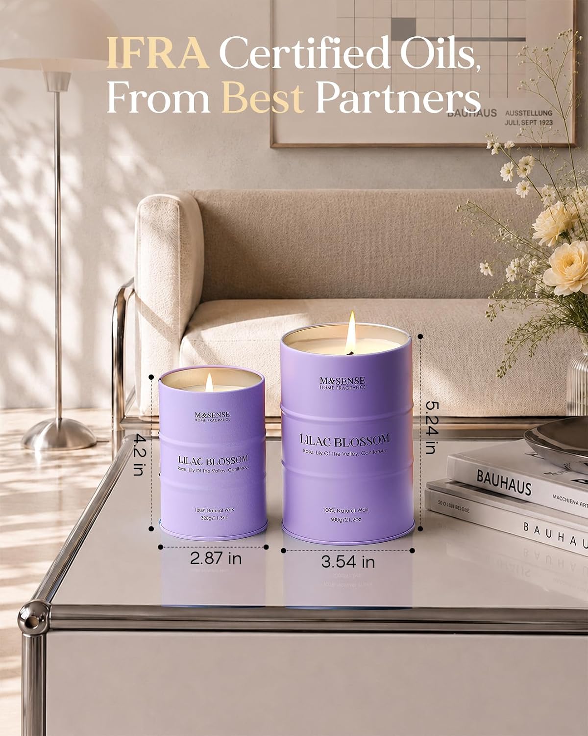M&SENSE Lilac Blossom Soy Candles for Home Scented, 11.3oz 70 Hour Long Burning Aromatherapy Candle for Stress Relief Meditation Yoga Relaxing SPA, Housewarming Gifts for Women
