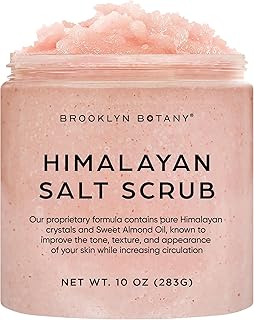 Brooklyn Botany Himalayan Salt Body Scrub - Moisturizing and Exfoliating Body, Face, Hand, Foot Scrub - Fights Stretch Marks, Fine Lines, Wrinkles - Great Gifts for Women & Men - 10 oz
