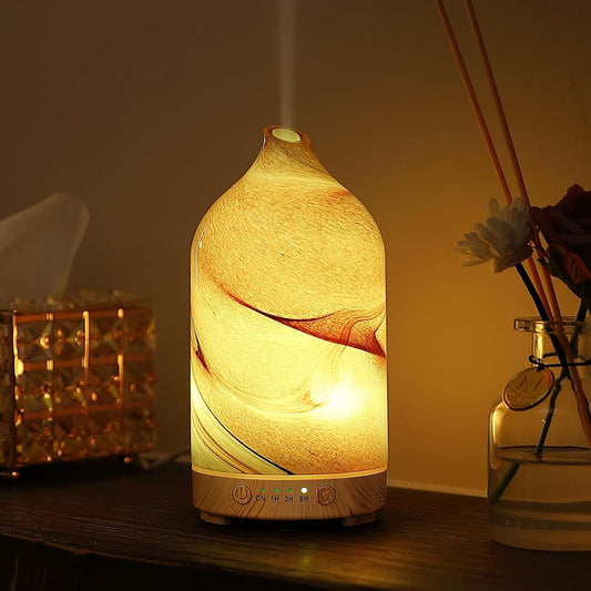 Essential Oil Diffuser Hand Blown Glass Aromatherapy Diffuser - Ultrasonic Cool Mist Scent Aroma Diffuser