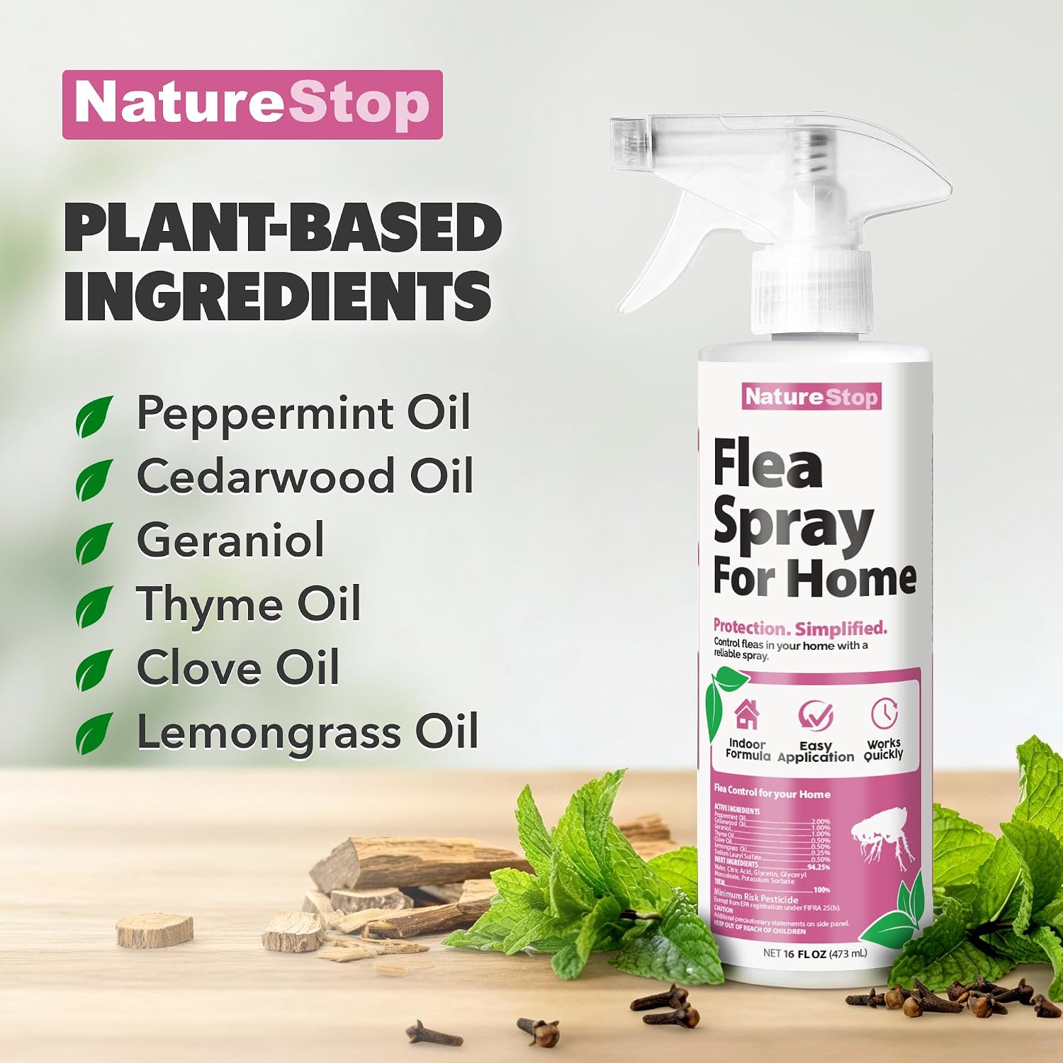 Flea Spray for Home, Fast-Acting Flea Killer for Carpets, Furniture & Pet Bedding, 16 oz (475mL)