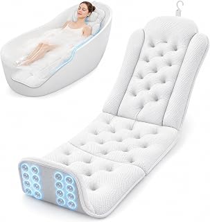 Full Body Bathtub Pillow, Extra Long & Thick Bath Cushion with Strong Suction Cups, Soft Head Neck & Back Support for Master Bathroom Evening Soaking (White)