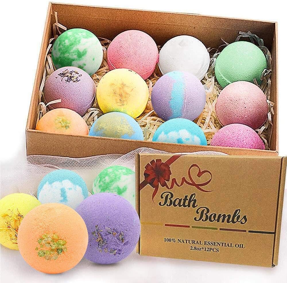 BOENFU Bath Bombs Gift Set 12 Large Natural Essential Oils Bathbombs, Dry Skin Moisturize, Perfect for Bubble Spa Bath, Handmade Birthday Gifts, idea for Her/Him, Wife, Girlfriend