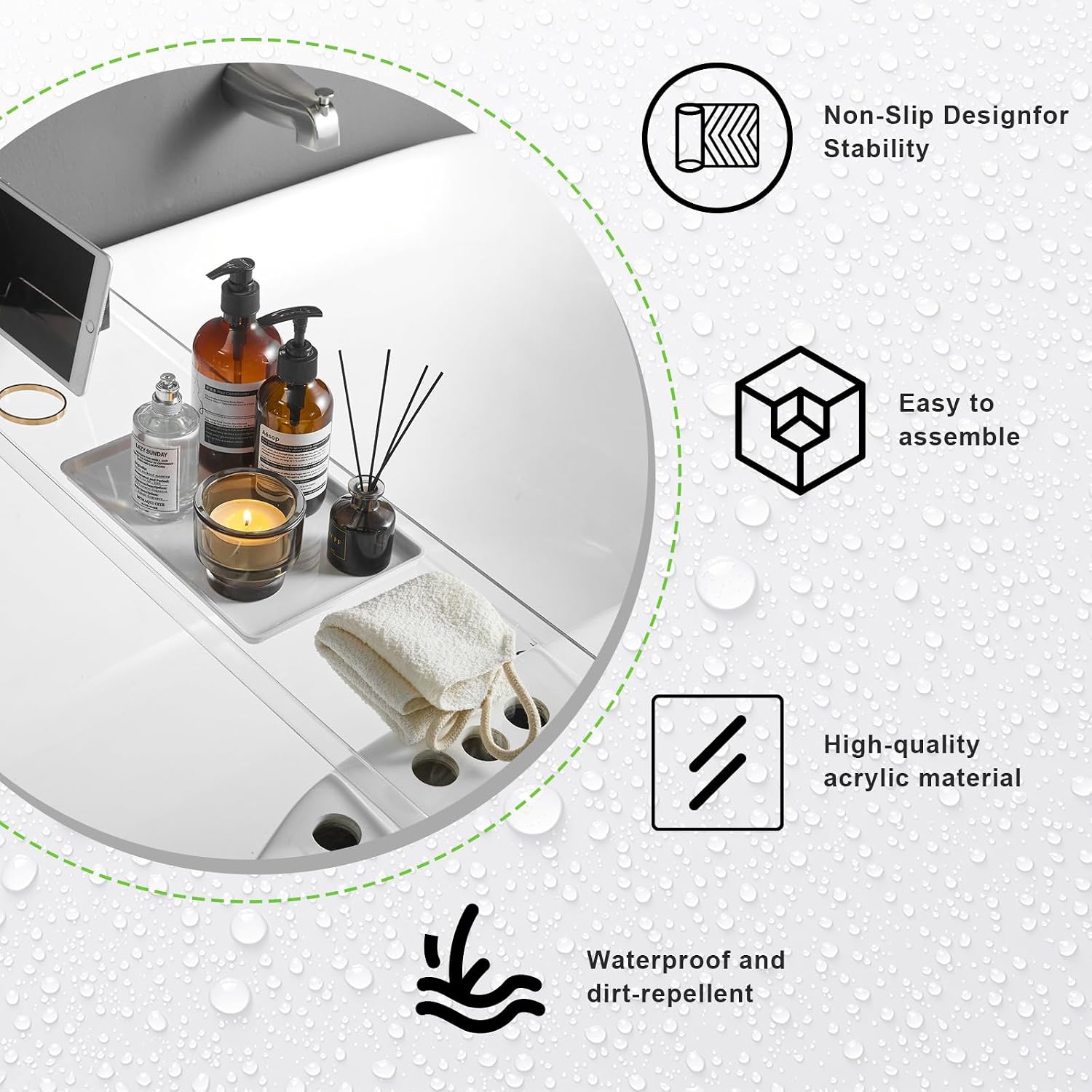 Clear Bathtub Tray Caddy, Bath Tub Rack Shelf, Luxury Bathroom Organizer Tablet Holder, Acrylic SHUNLI