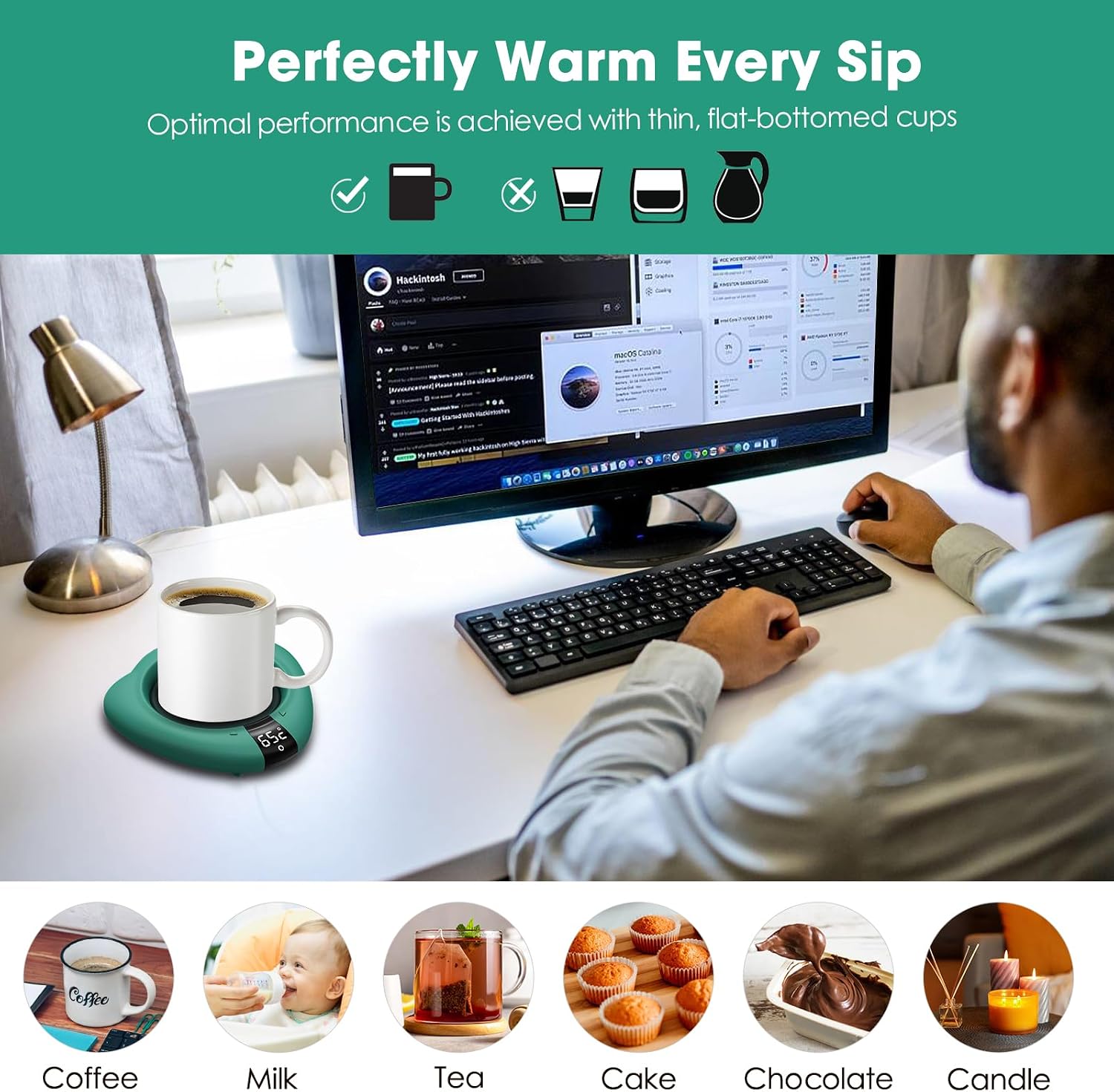 Coffee Mug Warmer for Desk, Cup Warmer with Auto Shut Off, Mug Warmer Plate for Coffee, Milk, Tea, Beverage - Mug Heater for Travel, Home and Office (Green)