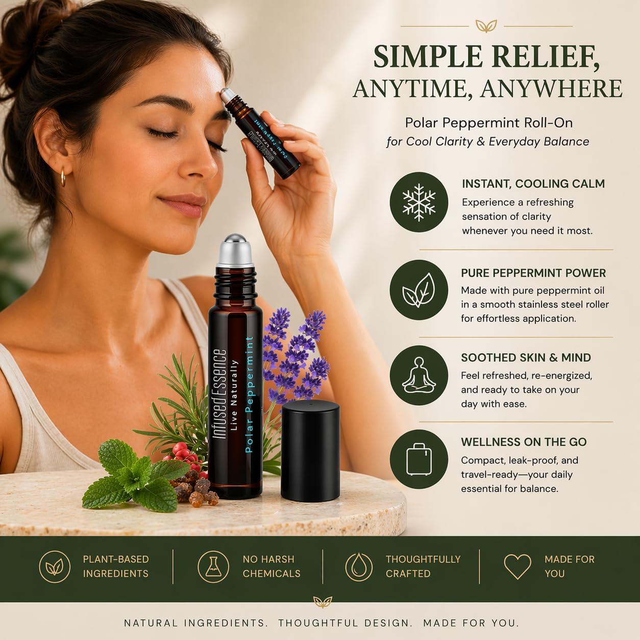 Polar Peppermint Essential Oil Roll-On 10 ml – 100% Pure & Natural Peppermint Aromatherapy Roller – Cooling Sensation for Focus, Relaxation & Daily Wellness
