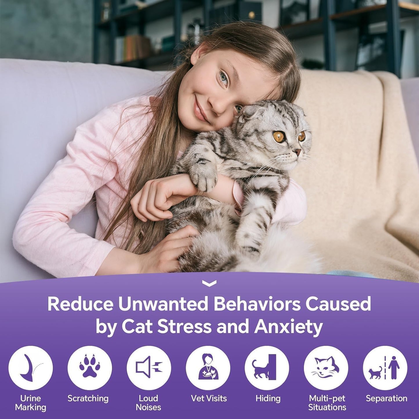 Cat Calming Spray with Pheromones – Anxiety & Stress Relief for Cats – Reduce Scratching Furniture, Urine Marking & Aggression – Calming Aid for Travel, Vet Visits & Home – 60-Day Supply (2 × 60 mL)