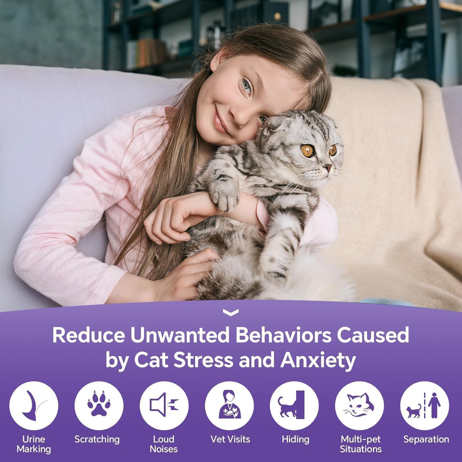 Cat Calming Spray with Pheromones – Anxiety & Stress Relief for Cats – Reduce Scratching Furniture, Urine Marking & Aggression – Calming Aid for Travel, Vet Visits & Home – 60-Day Supply (2 × 60 mL)