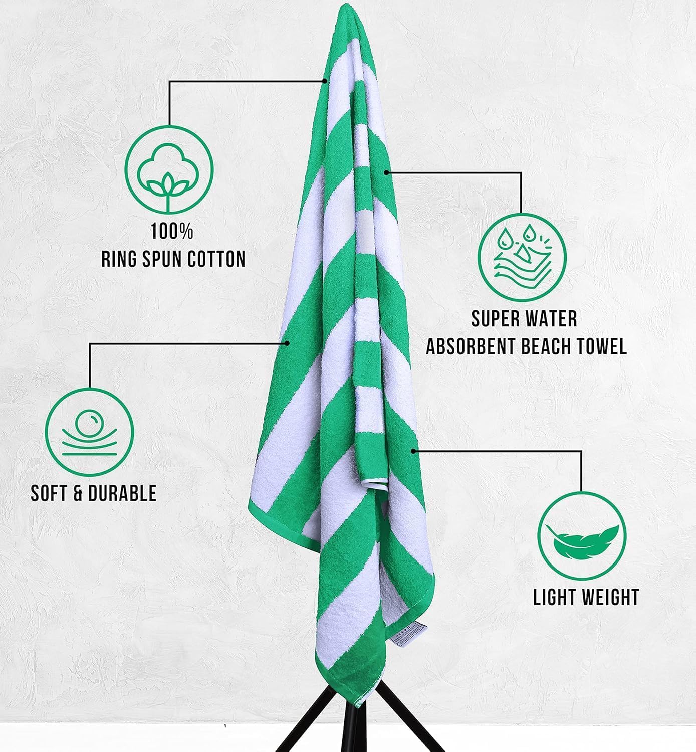 Utopia Towels Pack of 4 Cabana Beach Towels, Oversized 30 x 60 Inches Cotton Beach Towel Set, Smooth Ring Spun Texture for Pool and Swim Days, Modern Striped Design Bath Towels