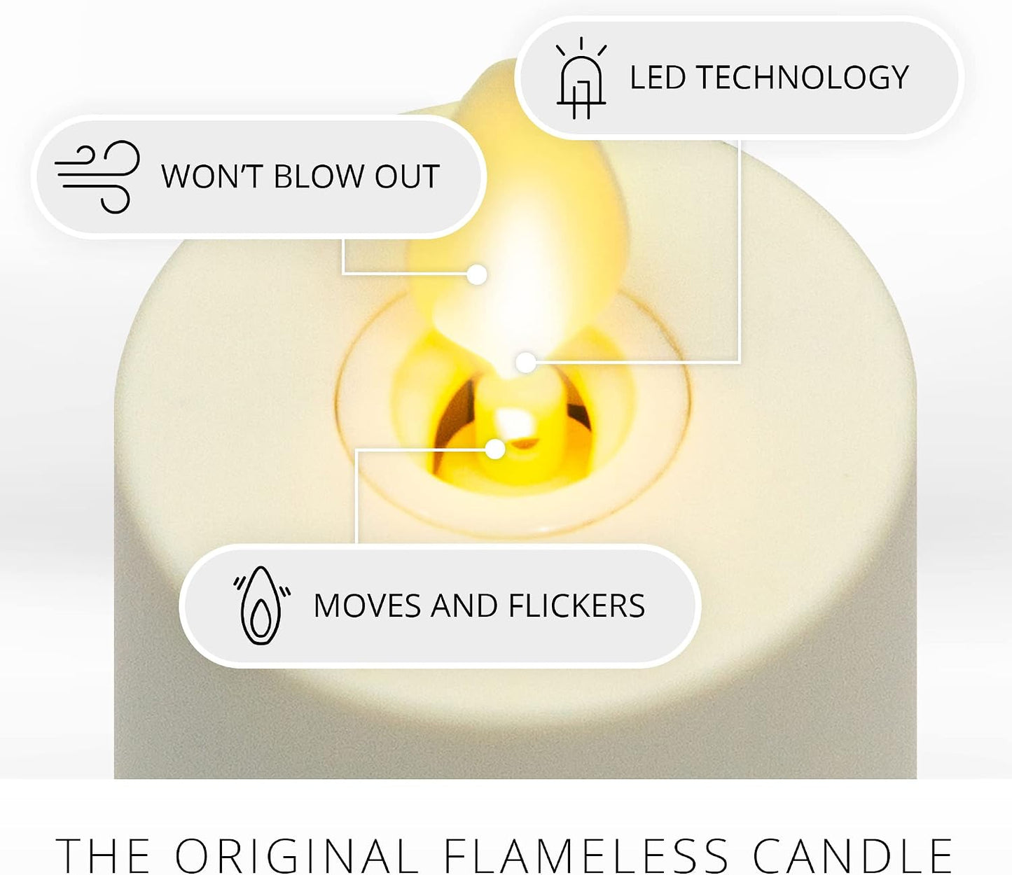 Luminara Outdoor Votive Flameless LED Candle, Set of 2 Ivory 1.5" x 4", Moving Flame Battery Operated Timer Remote Ready IPX4 Matte Plastic Finish
