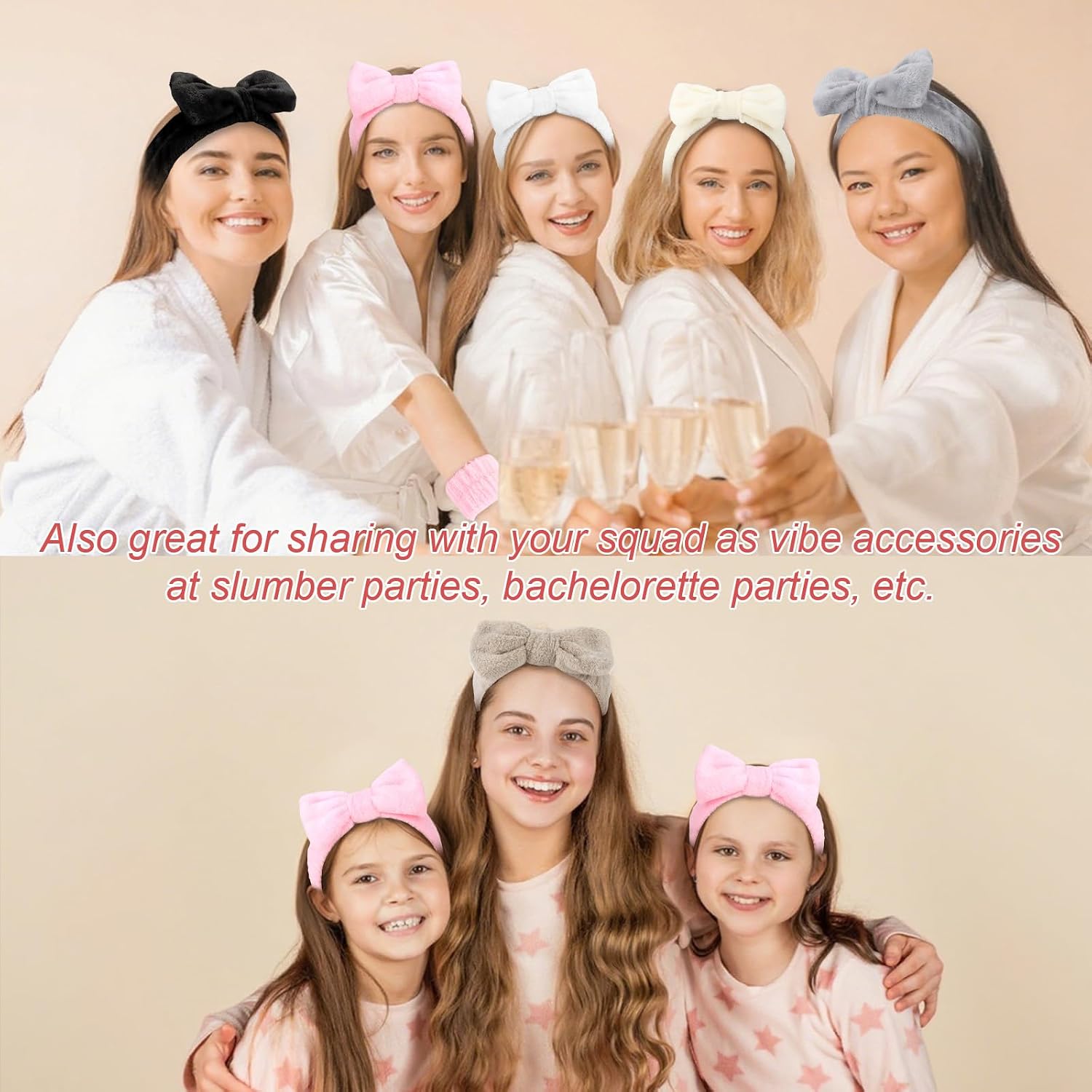 Wecoe 6 Pack Spa Headbands and Wristbands Set for Washing Face Makeup Skincare Cute Soft Bow Hairbands Wrist Towels Sleepover Party Supplies Gifts Christmas Stocking Stuffers for Women Girls