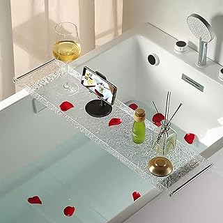 Acrylic Bathtub Tray Caddy with Metal Handles,Clear Bathtub Tray Caddy Tub Shelf,spa Board Luxury Bathroom Bath Tub Table